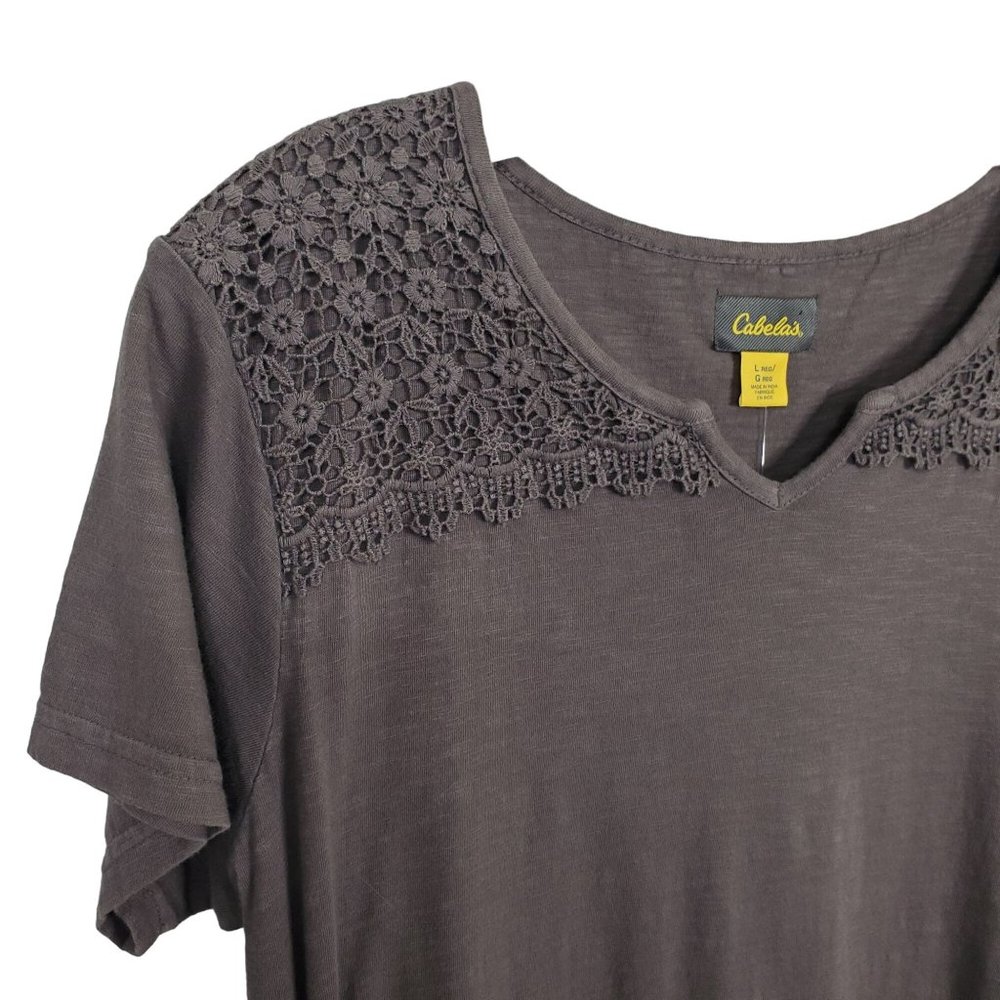 Cabelas NWT Womens Size L Dress Rosemont Side Ruched Cotton Long Lace Brown Gray - Picture 12 of 15